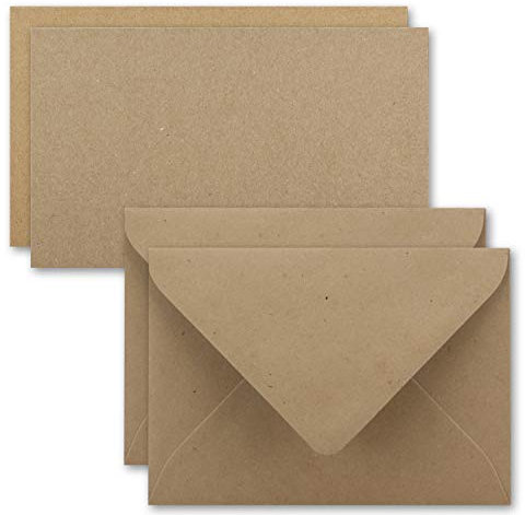 25x Karte mit Umschlag Set aus Einzel-Karten DIN A7-10,5x7,3 cm - Kraftpapier Sandbraun mit Brief-Umschlägen C7