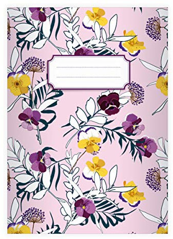 Kartenkaufrausch 2 feine Blumen DIN A4 Schulhefte, Schreibhefte mit Stiefmütterchen, rosa Lineatur 20 (blanko Heft 16 Blatt/32 Seiten) Notizheft, Kladde für Schule, Universität, Büro
