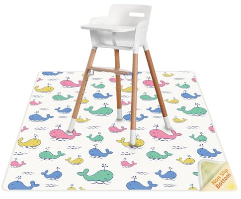 High Chair Splash Floor Mat, 43.3″ Waterproof Washable Anti-Slip With No Layering Design, Baby Mess for Art/Crafts/Painting/Playtime, Table Cloth and Picnic