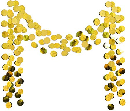 6 Pcs Glitter Gold Paper Circle Dots Garland (52 Feet) - Hanging Decorations for Birthday, Bachelorette, Engagement, Bridal Shower, Wedding, Baby Shower & Christmas