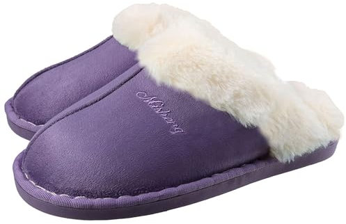 SMajong Inverno Pantofole Scamosciate da Donna Morbido Antiscivolo Scarpe Caldo Peluche Uomo Accogliente Memoria Schiuma Pantofole da Casa(Viola 38/39 EU)