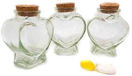 Lot de 60 bocaux avec bouchon en liège, format différent, porte-dragées, bonbonnière (format coeur,