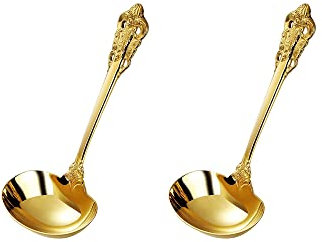 Golden Besteck-Set Barock, Antik Look, aus 18/10 Edelstahl Spiegelpolierte, ideal für Haus, Küche, Restaurant, Hochzeit, Partys, Nachmittagstee, Suppe Löffel mit tiefer Schale 2-teiliges, Länge 16.5cm