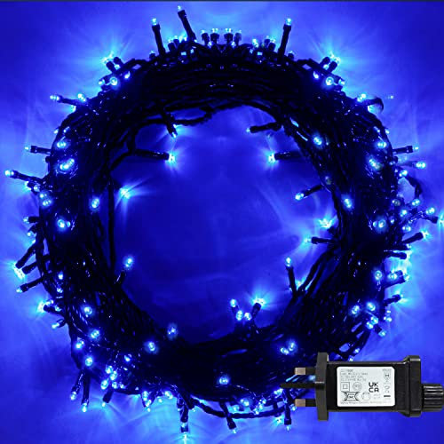 Christmas String Lights Blue - 15m/49ft 120 LEDs Memory Function 8 Modes Outdoor/Indoor Waterproof End to End Expandable Plug in Fairy Lights for Tree/Halloween/Party/Wedding/Garden/Patio Decorations