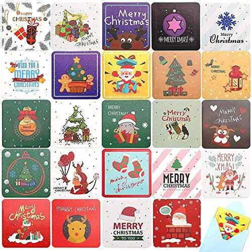 24 Stück Mini-Weihnachtskarten mit Umschlägen, Merry Christmas Grußkarten, sortierte Feiertags-Weihnachts-Karten in 24 einzigartigen Designs, 6,9 x 7,9 cm