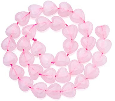 Fashewelry 42pcs Polished Heart Natural Rose Quartz Stone Beads Tumbled Chakra Gemstone Beads Crystal Healing Drilled Loose Beads for Earring Bracelet Necklace Jewelry Making