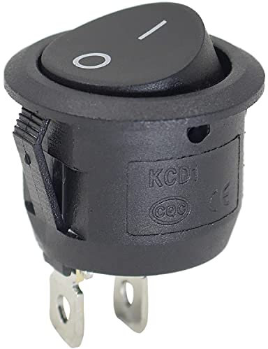 Black Round Rocker Switch 2-Pin I/O Press Toggle Button for Car Auto Boat Marine 6A/250V, 1 Pack