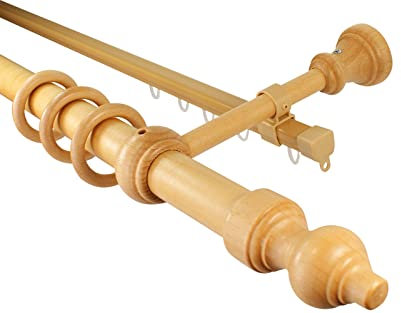 Holz Gardinenstange 28 mm mit U-Schiene Farbe Eiche hell, 360 cm (2 x 180 cm)