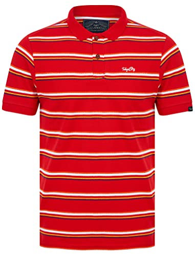 Tokyo Laundry Polo da uomo in piqué di cotone a righe tinto in filo, Gazza - Barados Cherry, M