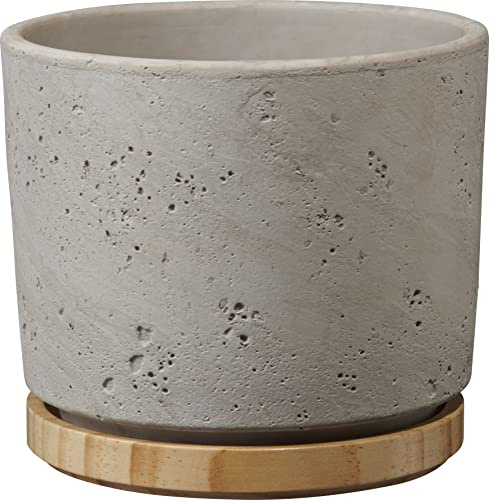 Soendgen Keramik Blumentopf, Paros Deluxe, hellgrau/Holz, 16 x 16 x 14 cm, 1551/0016/2120