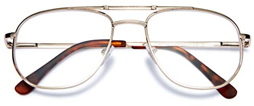 VEVESMUNDO Blaulichtfilter Lesebrille Herren Damen Metall Moderne Pilotenbrille Klar Lesehilfe Sehhilfe Brillen mit Sehstärke (Goldene Lesebrille, +1.5)