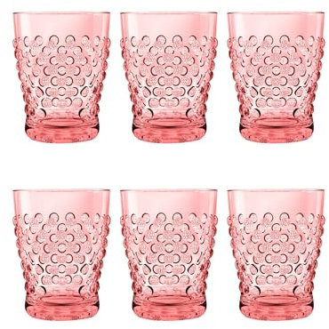 TarHong Hobnail Premium Plastic Drinkware Tumbler/Double Old Fashioned, 14 Ounce, Pink, Set of 6