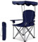 KOMFOTTEU Sedia da campeggio con baldacchino, ombra, sedia da spiaggia e beach chair, pieghevole, con portabevande e borsa, per esterni, fino a 130 kg (blu)