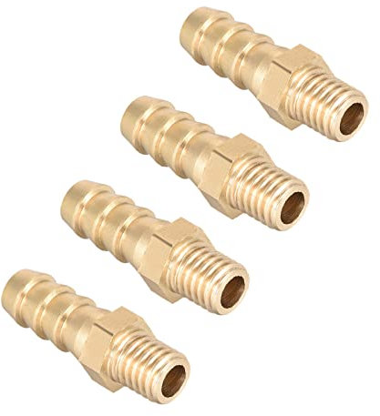 QUARKZMAN Raccordi in Ottone Metrico M8-1,25 Maschio Filettatura a 8mm Spinato Raccordo Barba Tubo Flessibile Connettore Adattatori per Tubo Flessibile Collegamento Giardino [4pz, Tono Oro]