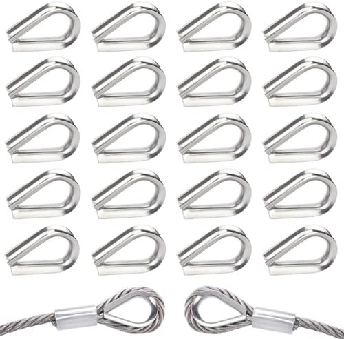 40 Piezas Dedal de Cuerda de Alambre M5 Cable de Dedales de Acero Inoxidable 304 Bucle de Cuerda de Alambre para Cable de Cuerda 5mm