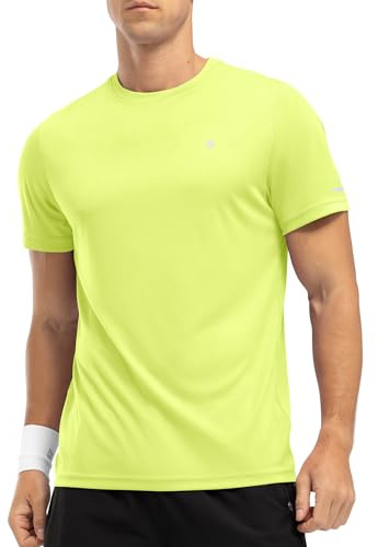 Rdruko Short Sleeve Rash Guard Men UPF 50+ Quick Dry Swim Shirt for Running Sport Gym Hiking Fishing Surfing Tops Fluorescent L