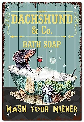 CREATCABIN Hunde-Blechschild Vintage-Metall-Wanddekoration Retro-Gemälde Poster Plakette Eisenschild Kunstwandbild Hängende Wanddekoration Für Badezimmer Zuhause Küche Toilette Bar Restaurant 30x20cm