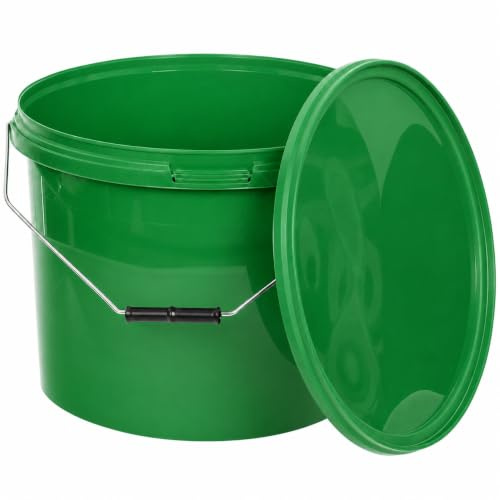 BenBow Eimer mit Deckel 10l grün 1x 10 Liter - lebensmittelecht, stabil, luftdicht, auslaufsicher, geruchsneutral - Aufbewahrungsbehälter aus Kunststoff, mit Henkel - leer