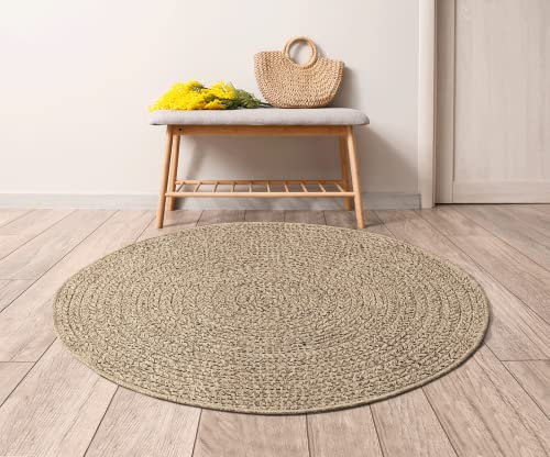 Mia´s Teppiche Soil - wetterfester In- und Outdoor Teppich im Natürlichem Jute-Look, wetterfest, geeignet für Terrasse und Garten, ca. 160 cm Rund