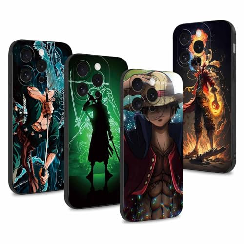 4 Stück Handyhülle für Apple iPhone 15 PRO Hülle 6.1'' Anime Luffy Zoro Gear 5 Sun God Nika Manga Muster Design Case Kameraschutz Schutzhülle TPU Silikon Weich Ultra Dünn- 4 Pack