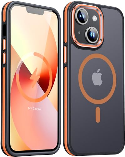 JAME Magnetic for iPhone 13 Case & iPhone 14 Case, [Compatible with Magnetic] [Shockproof Military-Grade Protection] Slim Non-Slip Translucent Matte Phone Case for iPhone 13/iPhone 14 6.1″, Orange
