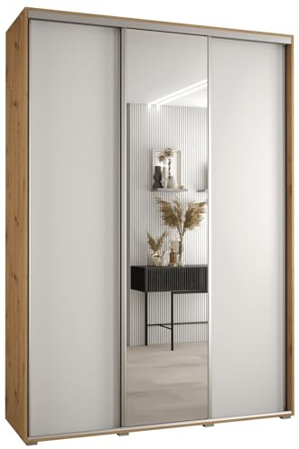 Kleiderschrank mit Spiegel Davos 3 Garderobenschrank - Schrank Schlafzimmer - Mehrzweckschrank 3 Schiebetüren - Regalen - Flur Möbel - Kleiderstange Schrank - Allzweckschrank - closet - Gaderobe