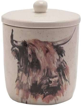Highland Cow Storage Canister Biscuit Barrel Ceramic White Speckled