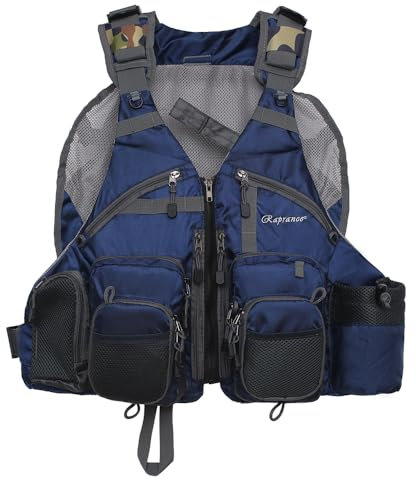 Raprance Fishing Vest for Men and Women Outdoor Activity Fly Bass Fishing Vest Backpack (Blue,FV01), One size
