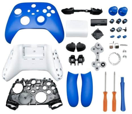 Hzxkqmil Full Housing Shell Kit Replacement for Xbox Series X/S Controller - Include Faceplates Case Middle Frame Side Rails ABXY Buttons LB RB Bumper Accessories (Blue)