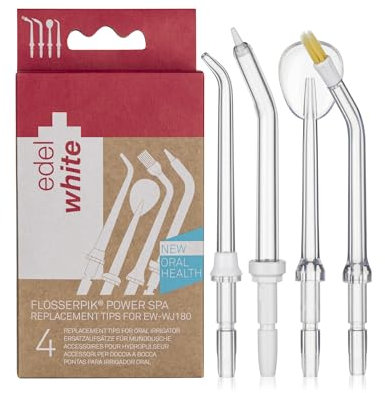 edel+white Flosserpik WJ180 replacement tips set I Ersatzdüsen für Munddusche Flosserpik Power Spa 4er Pack I Water Flosser Düsen für Zahnpflege und Zahnreinigung