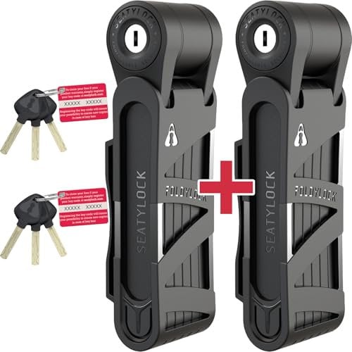 FoldyLock Compact Fahrrad Faltschlösser Set – 2 Fahrradschlösser mit 6 identischen Schlüsseln und Halterung für Hohe Sicherheit – Leicht und Sicher für Ebike, e Scooter, Roller – 85 cm