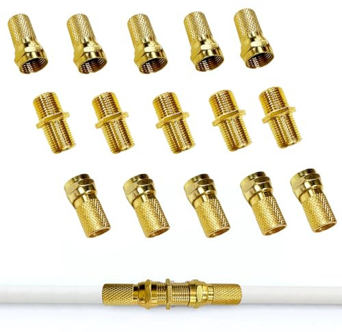 Erioscar 15 pcs F-Connecteur Set avec Connecteur 5x & 10x Connecteur F 7mm, Adaptateur Antenne Sat Connecteur d'Adaptateur SAT, pour Câble d'Antenne Coaxial Câble Satellite