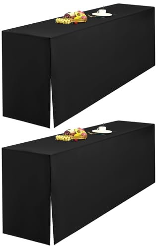 LYAFS 2er-Pack Schwarz Biertischhusse 220 x 70 cm Split-Design and Natürliche Hängekante Biertischhusse für Bierzeltgarnitur Blickdicht Waschbar Tisch für Hochzeit Sammeln Empfang Outdoor-Bankette