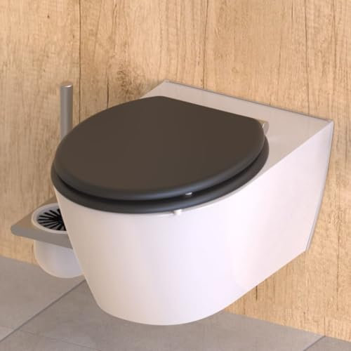 Asiento de inodoro con cierre suave SPIRIT ATHRAZIT gris mate,Cómodo Asiento de Inodoro con Cierre Suave para Todos los Inodoros