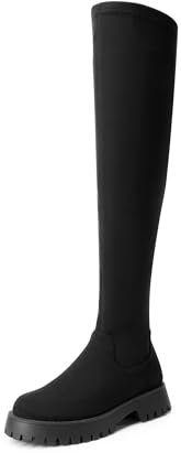 DREAM PAIRS Donna Stivali Alti Classici Donna Stivali sopra Il Ginocchio con Cerniera Laterale,Size 38.5,Camoscio-Nero,SDOB2408W