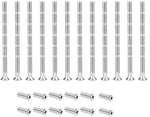 12pcs M3 Door Handle Screws Door Handle Fixing Screws and Sleeves,Nickel Plated Adjustable Length Fixing Male to Female Sleeves Screws Bolts Nuts for Door Handle Cabinet Drawers and Escutcheons (M3)