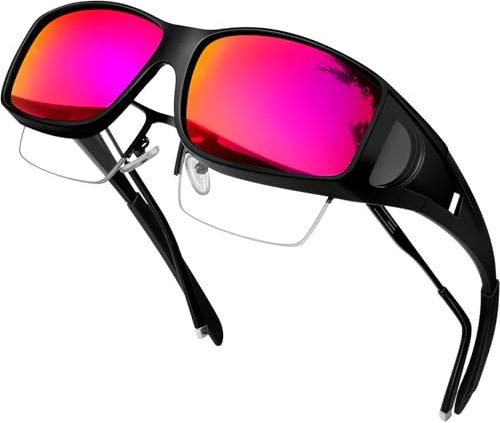 KANASTAL Surlunettes de Soleil Polarisées Femme et Homme Lunettes de Soleil Fuchsia Miroir sur Lunette pour Cyclisme Tennis Vélo Moto
