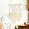 QUOTRE Boho Makramee Wandbehang Handgemacht Wohnungs Boho Wanddeko Makramee,Makramee Girlande Gewebte Blatt Wandteppich mit Lichterkette für Schlafzimmer,Kinderzimmer,70x40cm,Beige