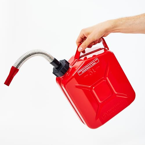 BW® Benzinkanister Metall 5 Liter mit Schraubverschluss mit Ausgießer - Kraftstoffkanister Rot - RAL 3000 - TÜV-geprüft und UN-Zulassung - Made in Europe
