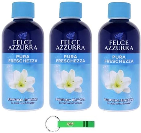 3 x Felce Azzurra Profumatore per Bucato Pura Freschezza – Deodorante per bucato puro fresco per la casa 220 ml + portachiavi Beni Culinari gratuito