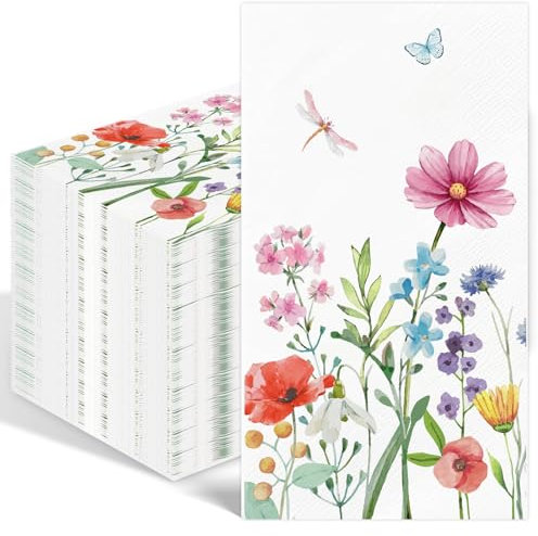 Serviettes de table en papier avec motif coquelicot - Serviettes de cocktail jetables - Rose clair - Pour anniversaires, mariages, fêtes prénatales