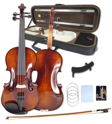 WUQIMUSC Violine 1/4 Komplettset für Anfänger, Erwachsene, Studenten, gealtertes Fichtenahorn, Massivholz, Ebenholzbeschläge mit Hartschalenkoffer, Schulterstütze, Bogen, Stimmgerät, extra Saiten