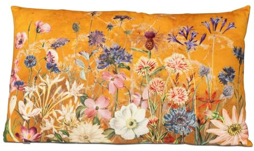 formano Samt-Kissen Blumenwiese 30x50 cm Dekokissen Sofakissen Zierkissen Floral Blumenmotiv Bedruckt Gefüllt Reißverschluss Handwäsche Wohnzimmer Schlafzimmer Dekoration Geschenk