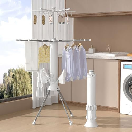 Foldable Clothes Drying Rack, Drying Rack Clothing Indoor & Outdoor, Adjustable Portable Clothes Horse With Shoe Storage Rack, Laundry Drying Rack with 4 Pulleys for Clothes, Balcony, Camping (3 Tier)