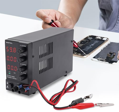 Fuente de alimentación CC, variable, 60 V, 5 A ajustable, adaptador de corriente de CC controlado conmutable con pantalla LED de alta precisión, para laboratorio (negro)