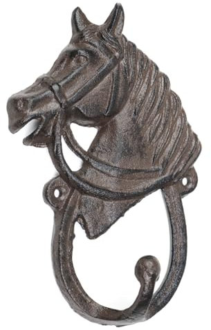 Moritz Wandhaken Pferdekopf aus Gusseisen Vintage Look Haken Wanddeko Pferd Landhausstil rustikal für Flur Garderobe Stall braun 16,5x11x4 cm massiver Eisenhaken
