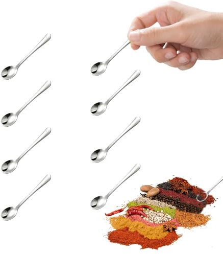 Cosmeria 8 Piece Mini Spoons, Small Stainless Steel Spoons, 7.4 cm Espresso Spoon Small, Perfect for Spices, Salt, Honey, Sugar, Ideal for Compact Kitchens