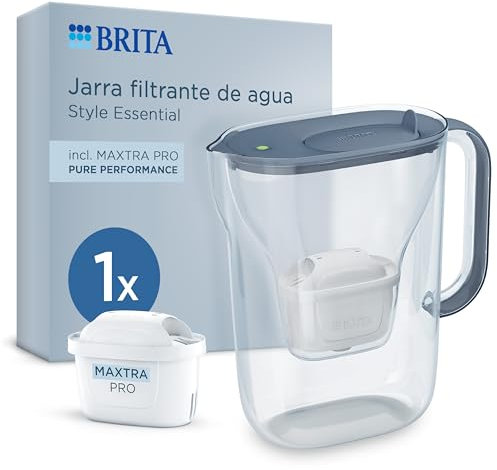 BRITA Style Essential Blue Filter Jug (2.4L) incl. 2 x MAXTRA PRO PURE PERFORMANCE | Compatible with Fridge Door, with LED Indicator, Filters Impurities, Metals and Much More