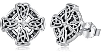 Keltischer Ohrring Sterling Silber Schwarze Ohrstecker Vier Blattklee/Baum des Lebens Ohrringe Nordischer Schmuck Rune Geschenke für Männer Frauen Geburtstag