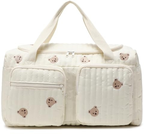 Gesteppte Wickeltasche, Teddybär-Muster, niedliche Reisetasche, tragbar und leicht, für Krankenhaus- und Wochenendreisen, 18, 9 x 8, 7 x 10, 2 Zoll